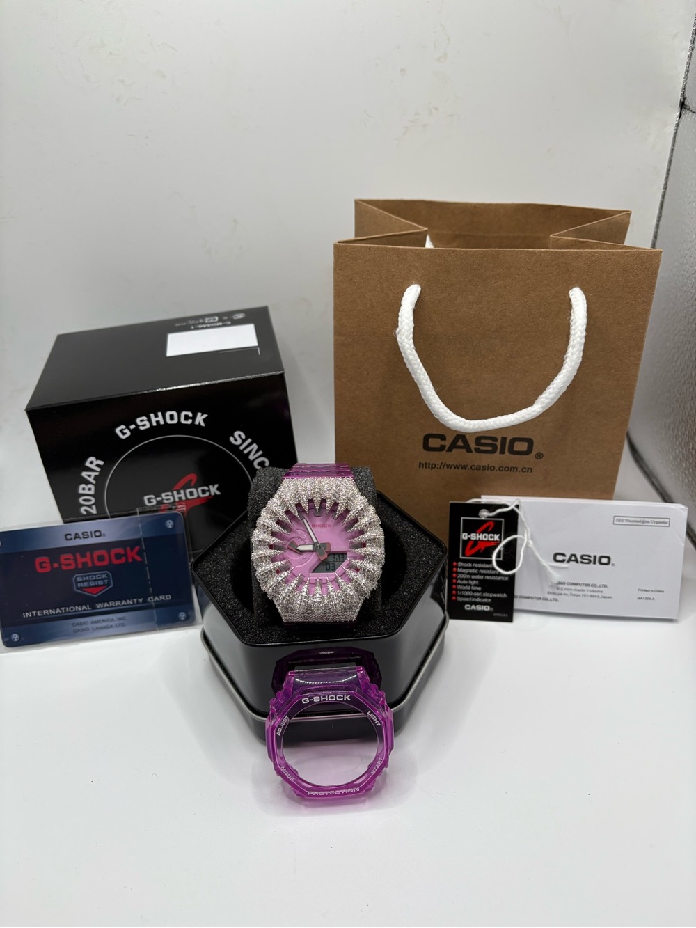 Casio G-Shock Women's Purple Crystal Accent Watch with Pink Dial